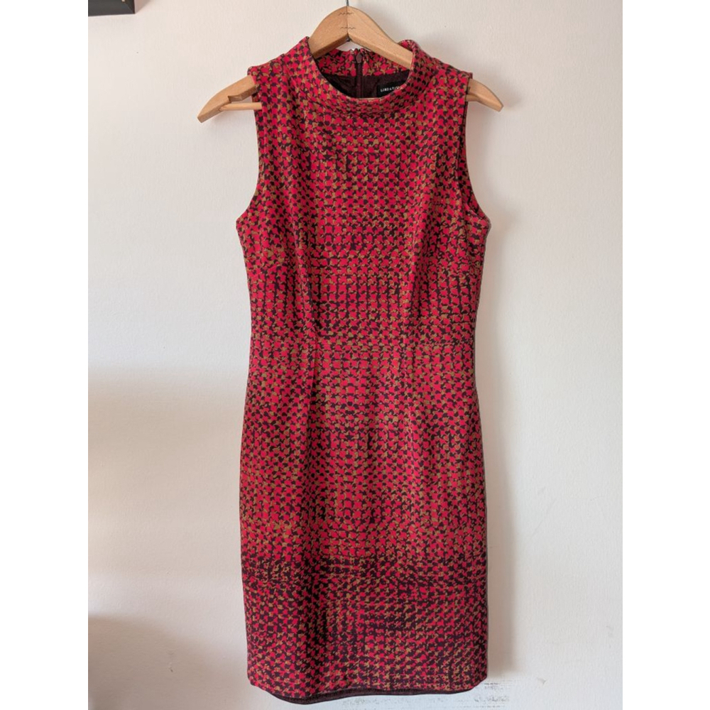 Lord & Taylor Red Gold Pattern Sleeveless Sheath Dress Size 2